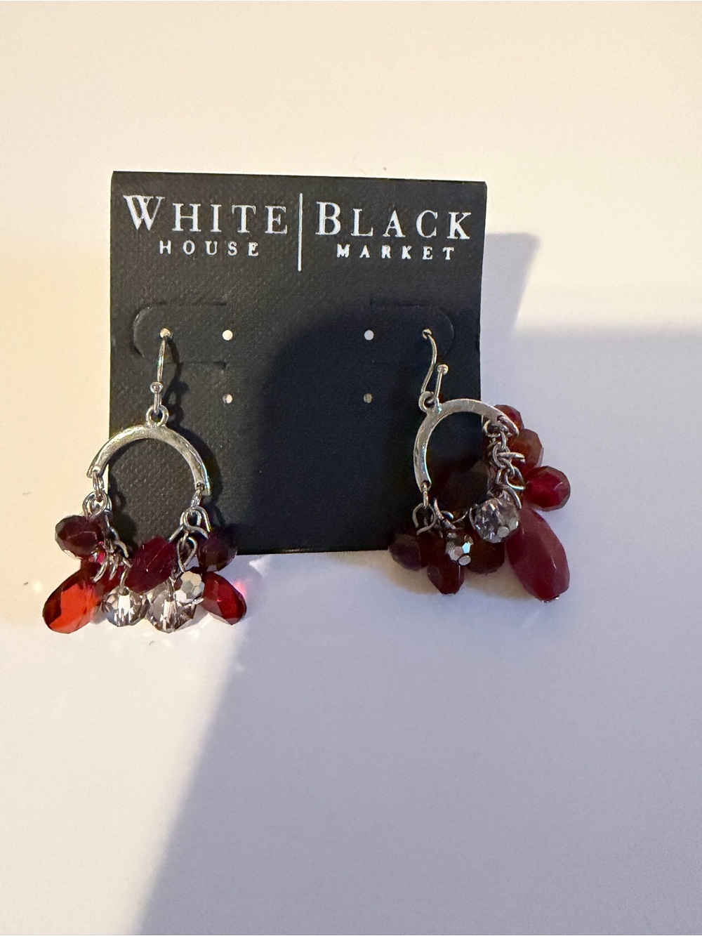 White House Black Market Red and Clear Beaded Hoop Earrings